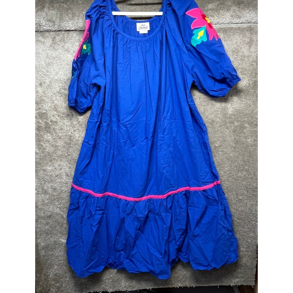 Vintage JCPenney Muumuu Dress Size 2X Blue Floral Applique Cottagecore NWT